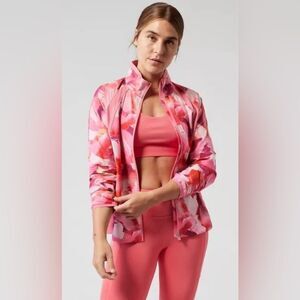 ATHLETA‎ Pink Floral Jacket Windbreaker Run With It Painted Energy Print Large